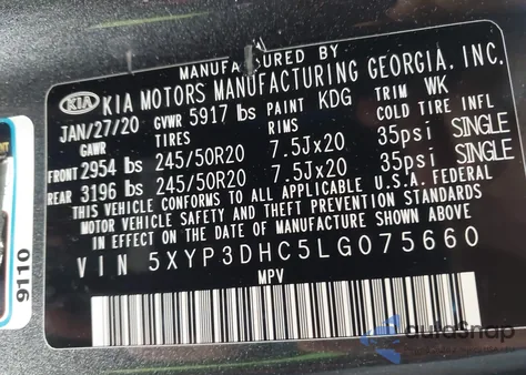 2020 Kia Telluride Ex z USA, uszkodzony, nr VIN 5XYP3DHC5LG075660